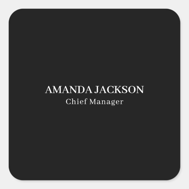Modern Minimalist Black Professional Trendy Square Sticker (Front)