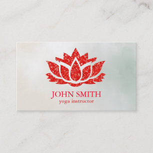 Modern Minimalist Black Red Lotus Yoga Instructor Business Card