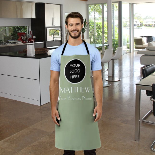 Modern Minimalist Black Sage Custom logo Modern Apron (Creator Uploaded)