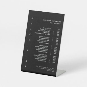 Modern Minimalist Black Salon Price List Service Pedestal Sign