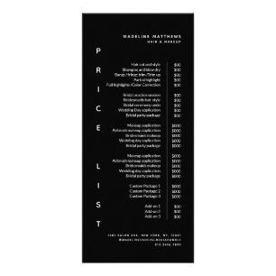 Modern Minimalist Black Salon Price List Service Rack Card