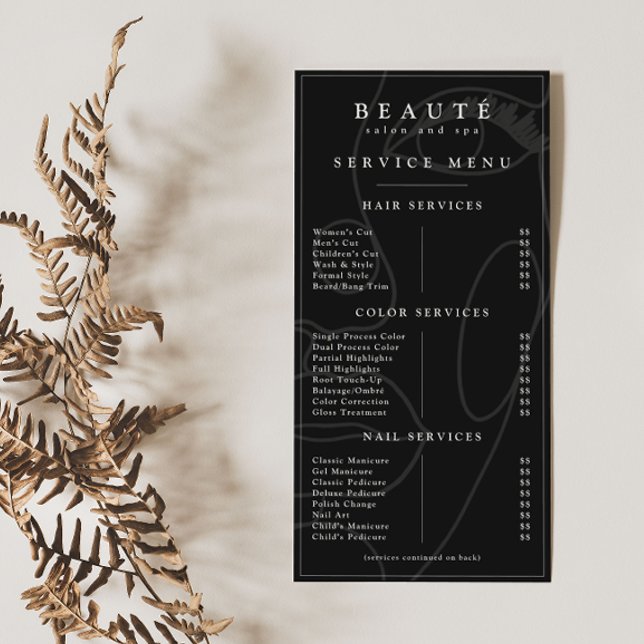 Modern Minimalist Black Salon/Spa Service Menu (Creator Uploaded)