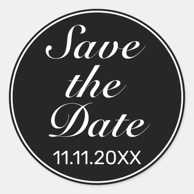 Modern Minimalist Black Save the Date Wedding Classic Round Sticker (Front)