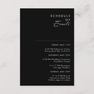 Modern Minimalist   Black Schedule of Events Card