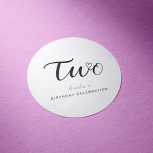 Modern Minimalist Black Script 2nd Birthday Classic Round Sticker