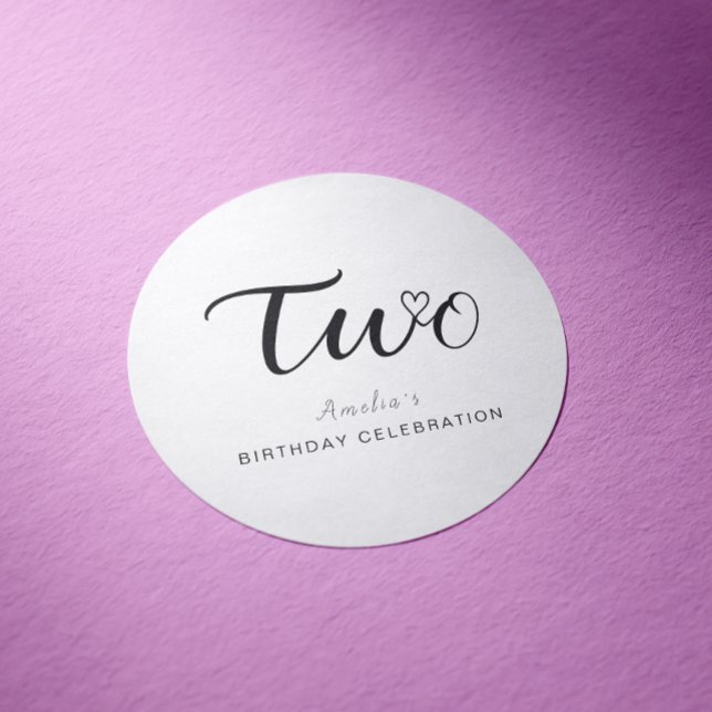 Modern Minimalist Black Script 2nd Birthday Classic Round Sticker (Creator Uploaded)