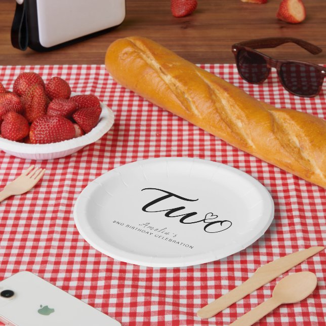 Modern Minimalist Black Script 2nd Birthday Paper Plate (Picnic)