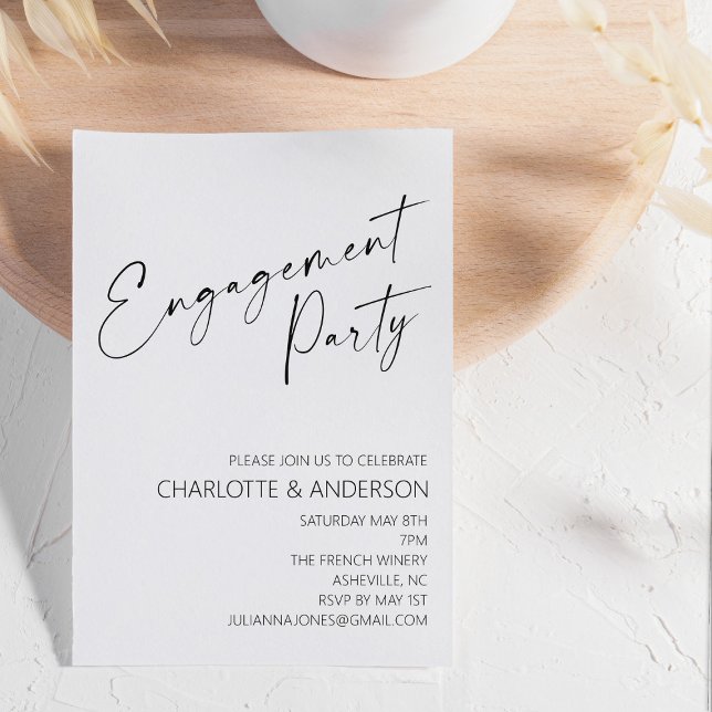Modern Minimalist | Black Script Engagement Party Invitation (Creator Uploaded)