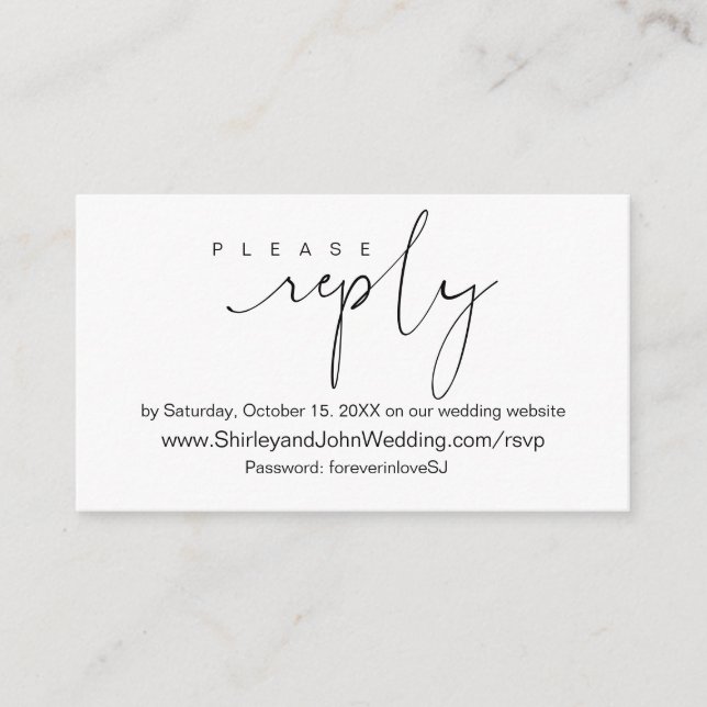 Modern Minimalist, Black Script, Online RSVP Enclosure Card (Front)
