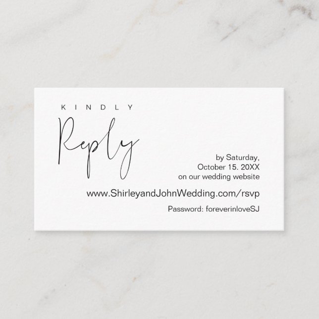 Modern Minimalist, Black Script, Online RSVP Enclosure Card (Front)