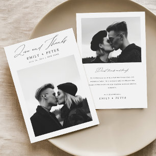 Modern Minimalist Black Script Photo Wedding Thank You Card