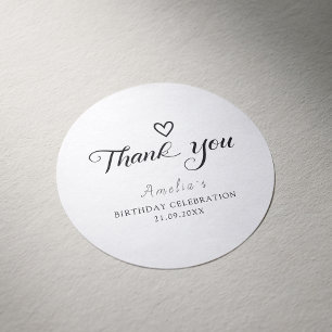 Modern Minimalist Black Script Thank You Classic Round Sticker