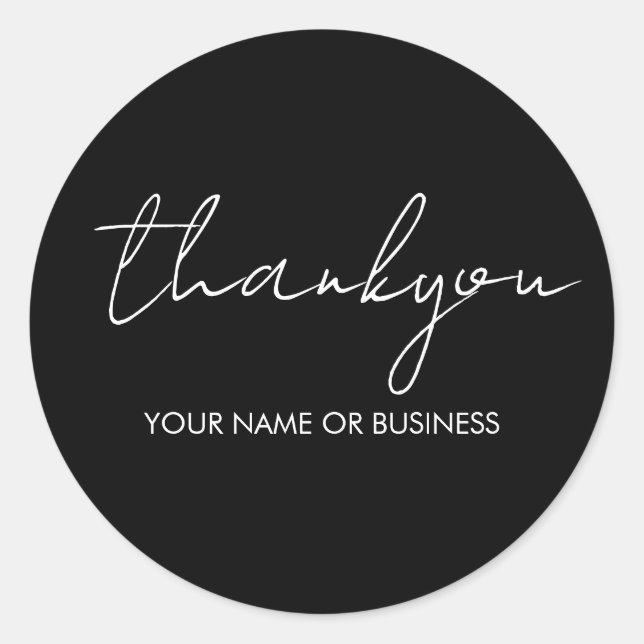 Modern Minimalist Black Script Thank You Classic Round Sticker (Front)