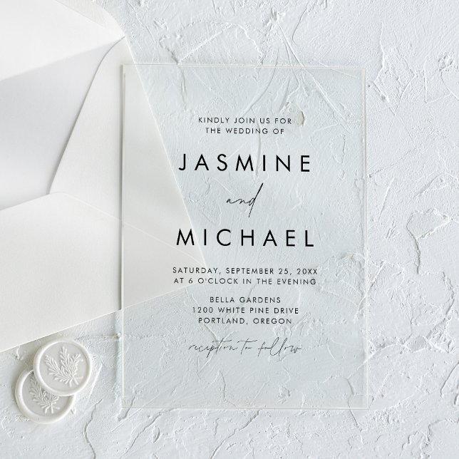 Modern Minimalist Black Script Wedding Acrylic Invitations (Creator Uploaded)