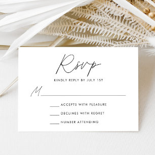 Modern Minimalist Black Script Wedding RSVP Card