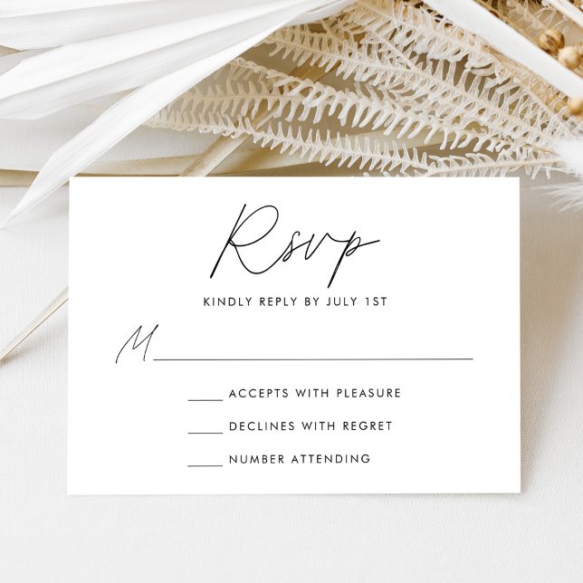 Modern Minimalist Black Script Wedding RSVP Card (Creator Uploaded)