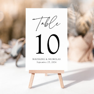 Modern Minimalist Black Script Wedding Table Number