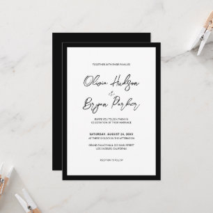 Modern Minimalist Black Script White Background Invitation