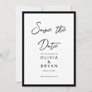 Modern Minimalist Black Script White Background Save The Date