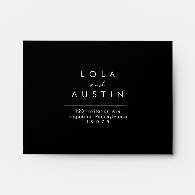 Modern Minimalist | Black Self-Addressed RSVP Envelope (Front)
