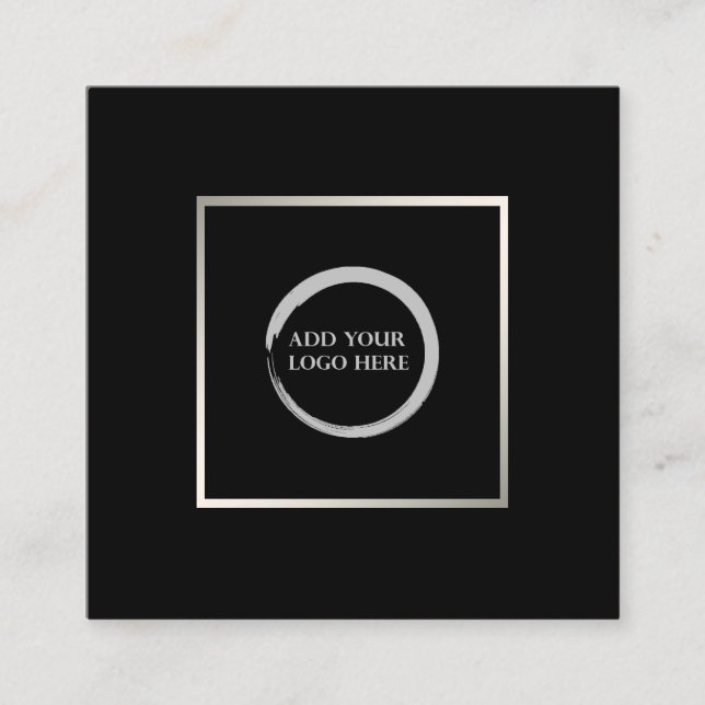 Modern minimalist black silver simple logo square  business card (Front)