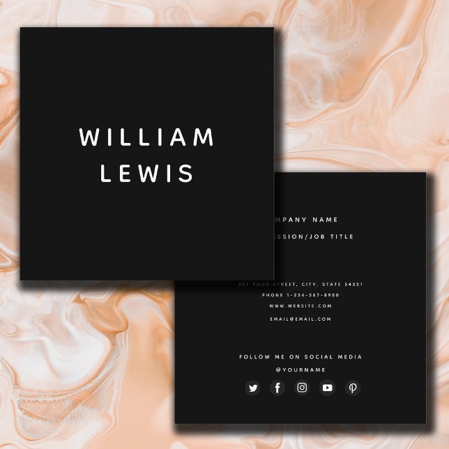 Modern Minimalist Black Social Media Icons Square Business Card (Creator Uploaded)