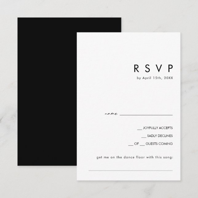 Modern Minimalist | Black Song Request RSVP Card (Front/Back)