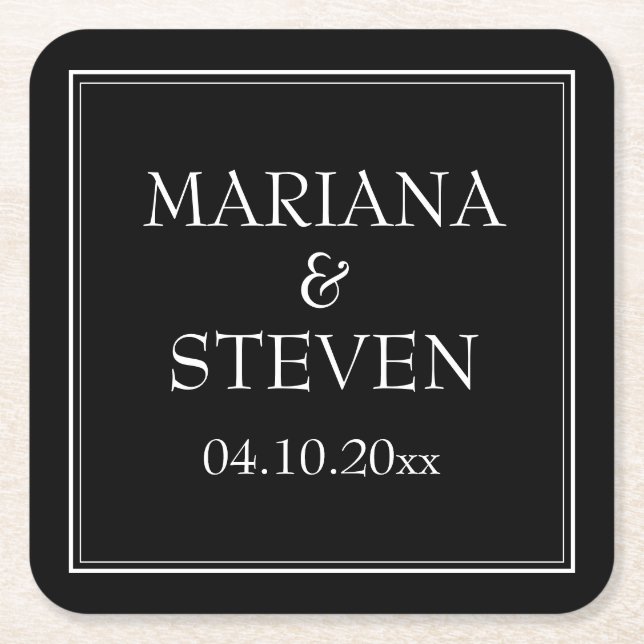 Modern Minimalist Black Square Paper Coaster (Front)