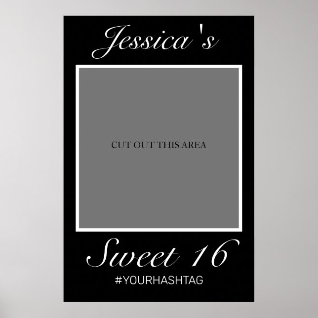 Modern Minimalist Black Sweet 16 Photo Prop Poster (Front)