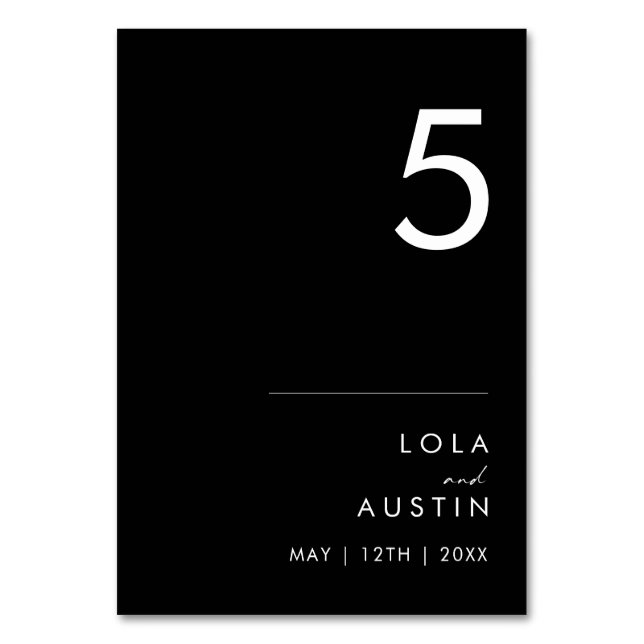 Modern Minimalist | Black Table Number (Front)