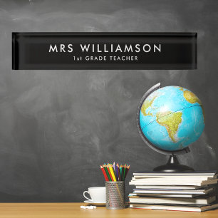 Modern Minimalist black teacher Nameplate