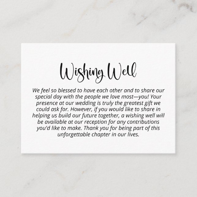 Modern Minimalist Black Text Wishing Well Enclosure Card (Front)