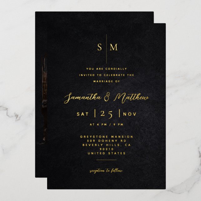 Modern Minimalist Black Texture Photo Wedding  (Front/Back)