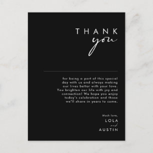 Modern Minimalist Black Thank You Reception Card