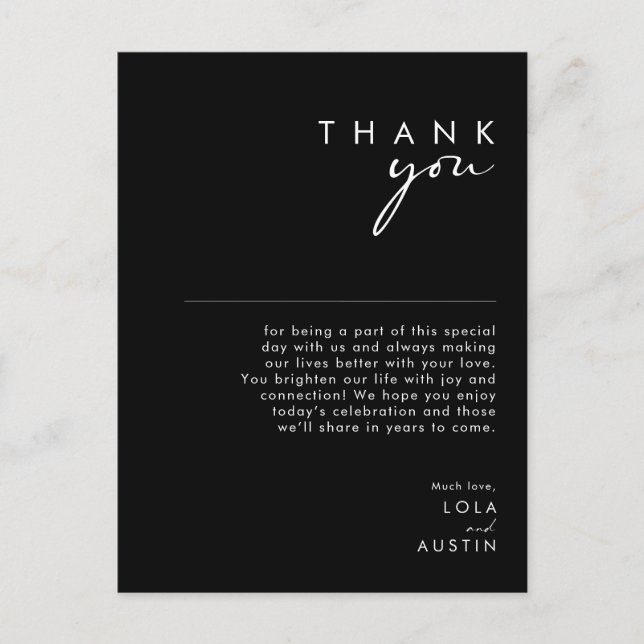 Modern Minimalist | Black Thank You Reception Card (Front)