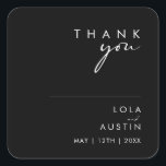Modern Minimalist | Black Thank You Wedding Square Sticker<br><div class="desc">This modern minimalist | black thank you wedding square sticker is perfect for your classy boho wedding. Its simple, unique abstract design accompanied by a contemporary minimal script and a black and white colour palette gives this product a feel of elegant formal luxury while staying simplistic, chic bohemian. Keep it...</div>