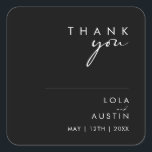 Modern Minimalist | Black Thank You Wedding Square Sticker<br><div class="desc">This modern minimalist | black thank you wedding square sticker is perfect for your classy boho wedding. Its simple, unique abstract design accompanied by a contemporary minimal script and a black and white colour palette gives this product a feel of elegant formal luxury while staying simplistic, chic bohemian. Keep it...</div>