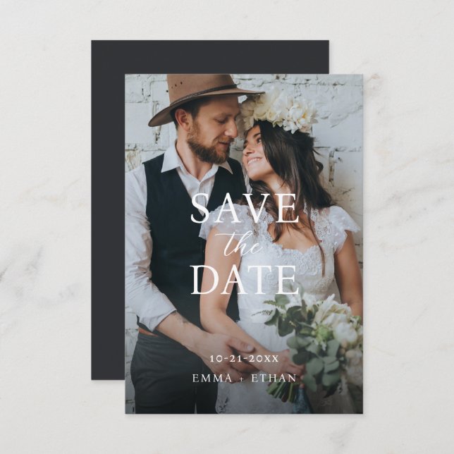 Modern Minimalist Black Tie Save The Date (Front/Back)