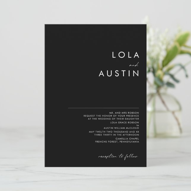 Modern Minimalist | Black Traditional Wedding Invitation (Standing Front)