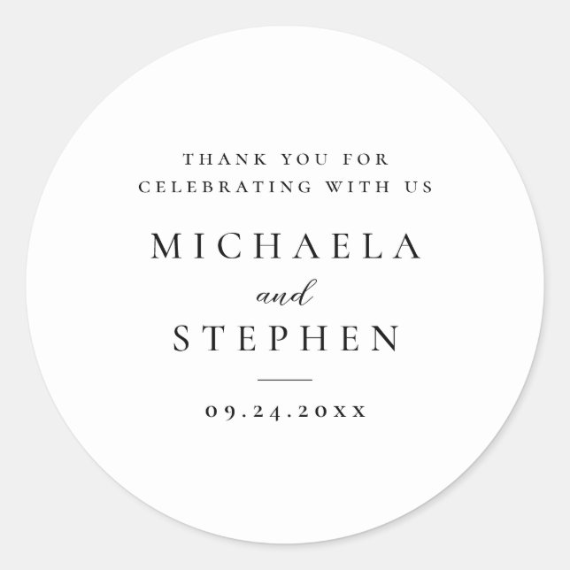 Modern Minimalist Black Typography Wedding Classic Round Sticker (Front)