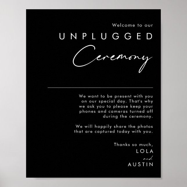 Modern Minimalist | Black Unplugged Ceremony Poster (Front)