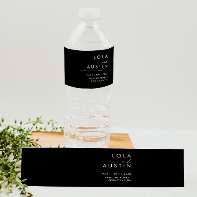 Modern Minimalist | Black Water Bottle Label (Creator Uploaded)