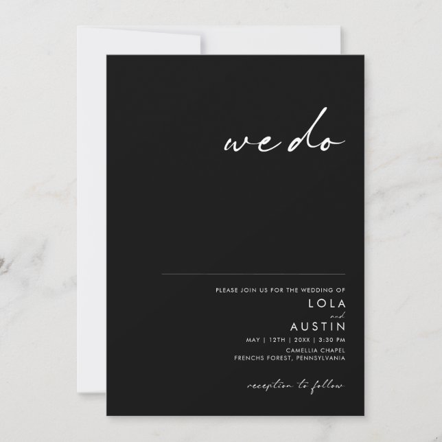 Modern Minimalist | Black We Do Wedding Invitation (Front)