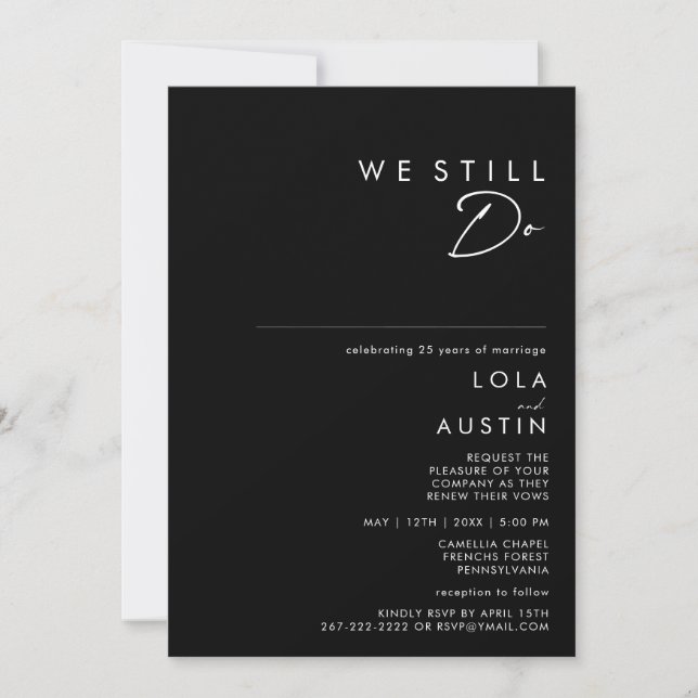 Modern Minimalist | Black We Still Do Vow Renewal Invitation (Front)
