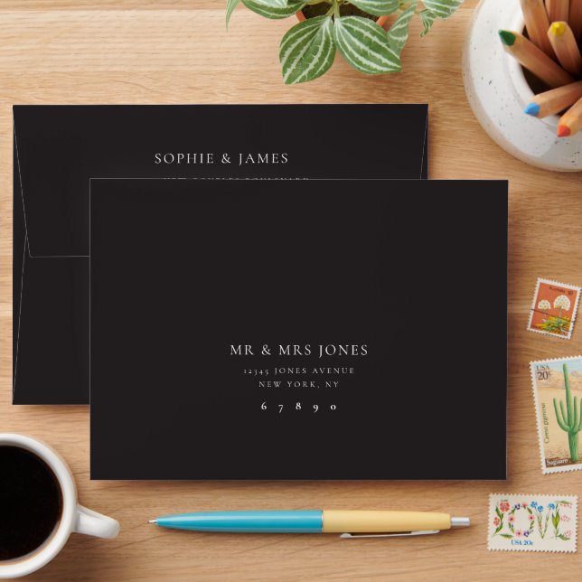 Modern Minimalist Black Wedding Invitation Envelope (Desk)
