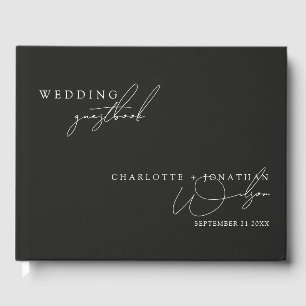 Modern Minimalist Black Wedding Photo Booth Guest Book