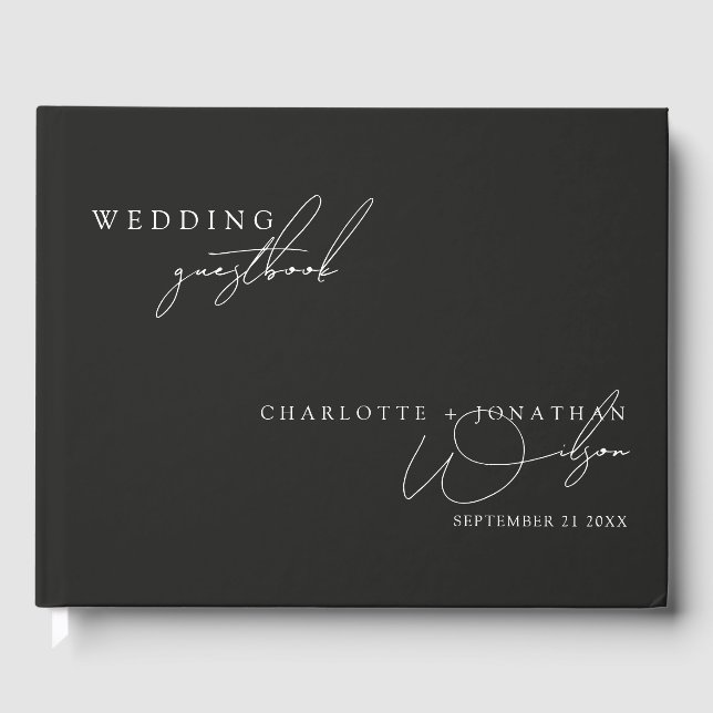 Modern Minimalist Black Wedding Photo Booth Guest Book (Front)