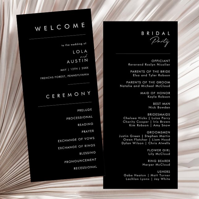 Modern Minimalist | Black Wedding Program Programme (Creator Uploaded)