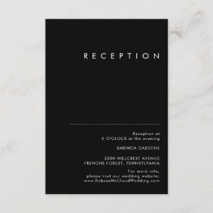 Modern Minimalist   Black Wedding Reception Card