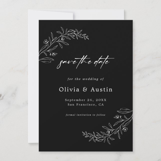 Modern Minimalist Black Wedding Save The Date Invitation (Front)